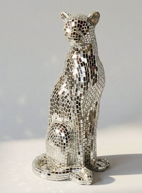 【本尼家】BJ01小号豹子玻璃钢创意镜片贴片个性家居艺术摆件