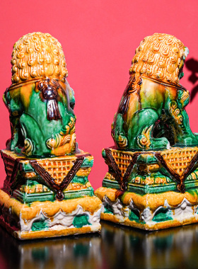 【本尼家】SX26非遗好物山西琉璃瓷《宫门狮》仿古装饰玄关摆件