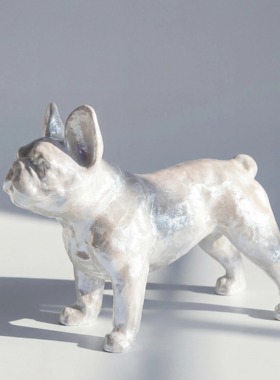 【本尼家】BJ10银白软贝壳法斗犬艺术品装饰家居玄关落地摆件