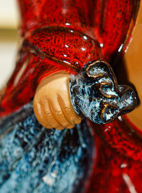 【本尼家】AM48非遗石湾陶瓷红釉布袋佛中式家居茶桌装饰玄关摆件