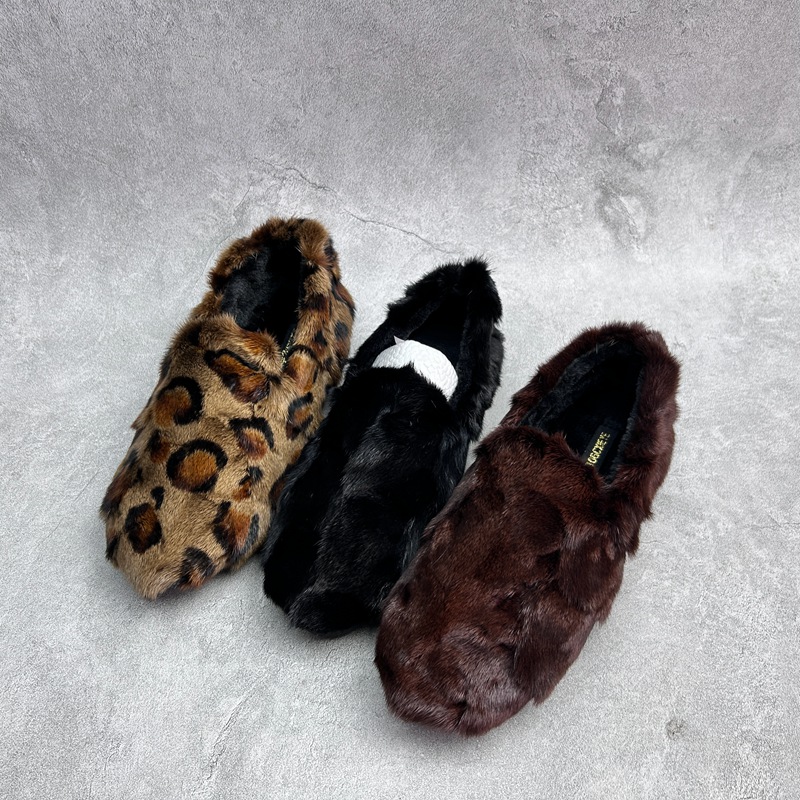 2025秋冬新款女鞋水貂毛厚底休闲深口套脚舒适加棉百搭软底女单鞋 - 图0