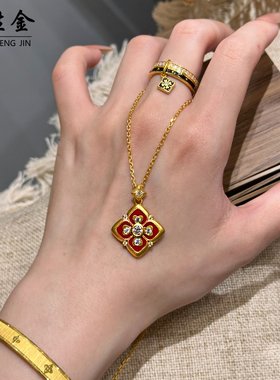 露思同款仿真黄金包银万相花宝相花四叶草沙金项链吊坠高级轻奢