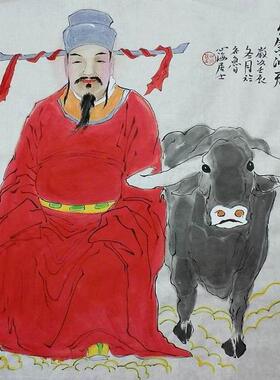 手绘国画财神中式玄关装饰画客厅