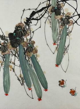 国画花鸟画荷花石榴柿子葫芦手绘字画装饰画热销刘顺兵四尺斗方GG