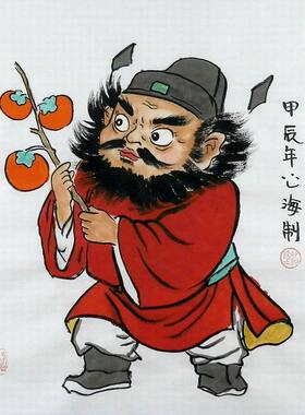 客厅国画手绘朱砂钟馗画像装饰画
