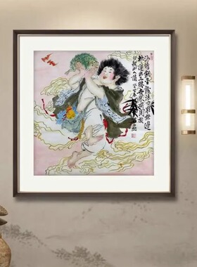 纯手绘国画刘海戏金蟾装饰画财神