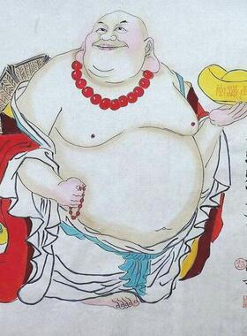 手绘国画中式装饰画弥勒佛禅意画