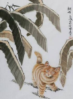 国画猫动物画纯手绘字画客厅餐厅电表箱装饰画热销宠物四开三45GG