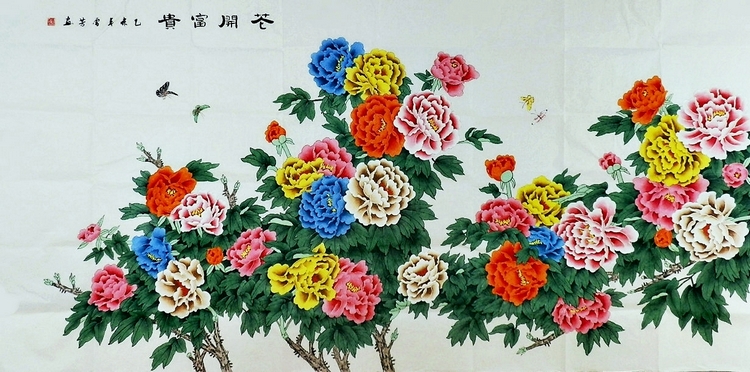 八尺工笔画牡丹荷花仙鹤九鱼图纯手绘字画装饰画顾雪芳国画花鸟GG