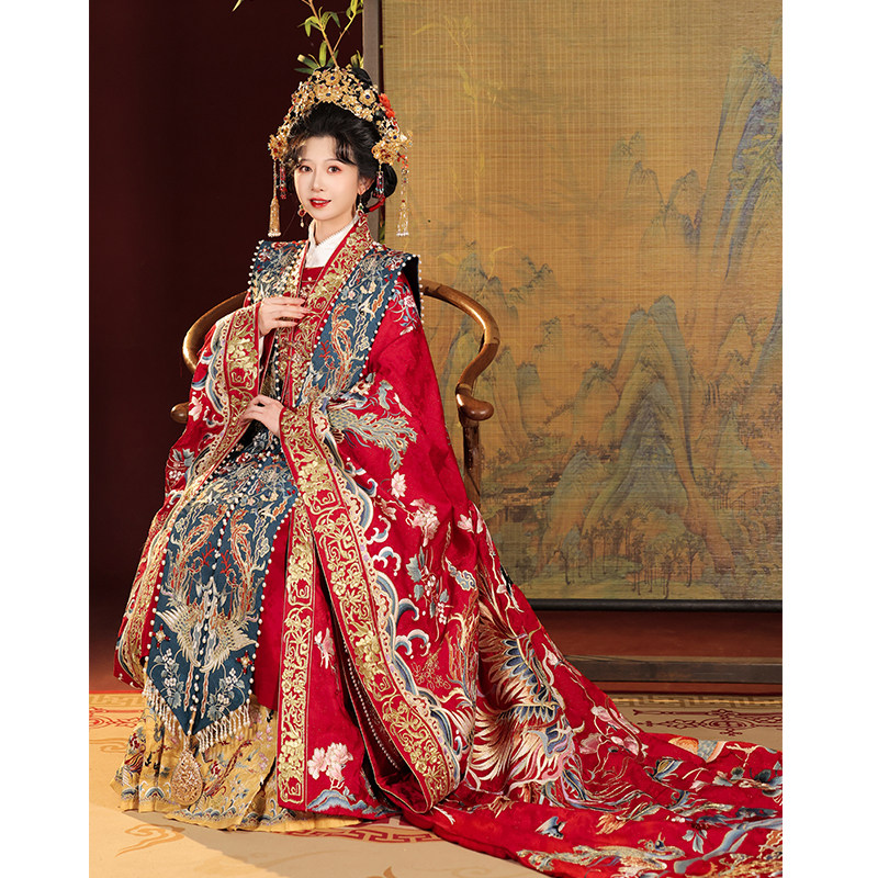 桃花序【百鸟朝凤】明制婚服重工中式嫁衣凤冠霞帔汉服男女款全套,淘宝优惠券,粉丝福利购,淘宝优惠卷