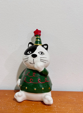 外贸出口 孤品 手工手绘 生日猫 陶瓷摆件