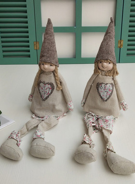 美式乡村田园布艺吊脚娃娃森女系装饰品玩偶棉布家居饰品创意摆件