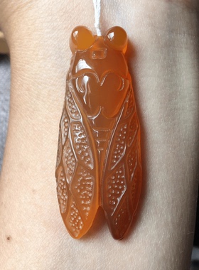 天然冰彩 玛瑙 玉髓吊坠 玉蝉 一鸣惊人