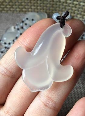 天然玉髓白玉兰花 吊坠挂件 玛瑙 毛衣链 女 礼物