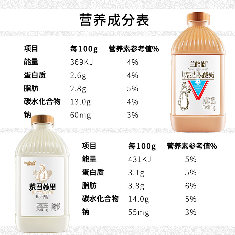 兰格格酸奶蒙马苏里蒙古熟酸奶风味发酵乳1kgx2桶家庭装日期新鲜-图1