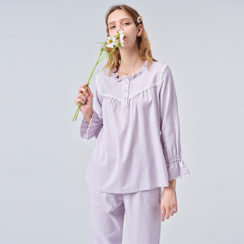 美标新款长袖纯棉套装女春秋卡通睡衣甜美公主风休闲全棉家居服冬,淘宝优惠券,粉丝福利购,淘宝优惠卷