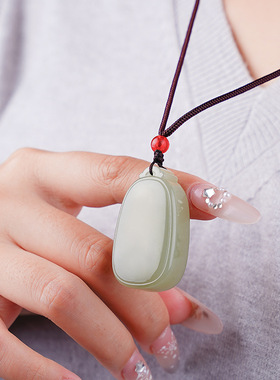 和田玉无事牌天然玉石真品吊坠单坠男项链女平安玉佩挂件面包牌