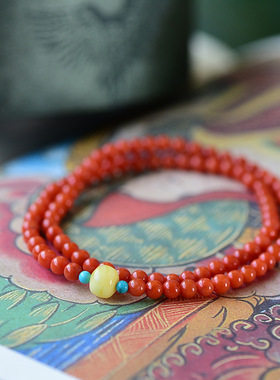 南红小细双圈链子4mm圆珠素珠手串双圈女款文艺复古中国风