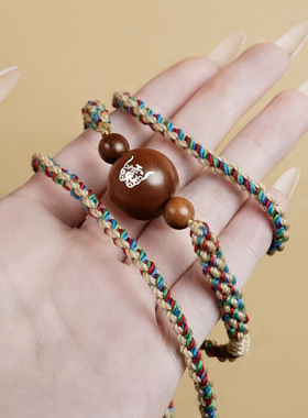 雷祖讳项链枣木镶银道家饰品藏式编绳男女项饰配珠藏风配饰