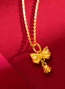 越南沙金项链女999纯金色18K镀黄金蝴蝶结花朵吊坠锁骨链镀金