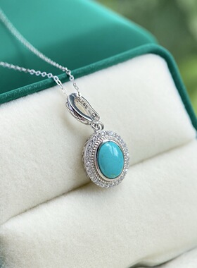 天然湖北原矿绿松石吊坠s925纯银镶嵌感蛋面现货高端礼品