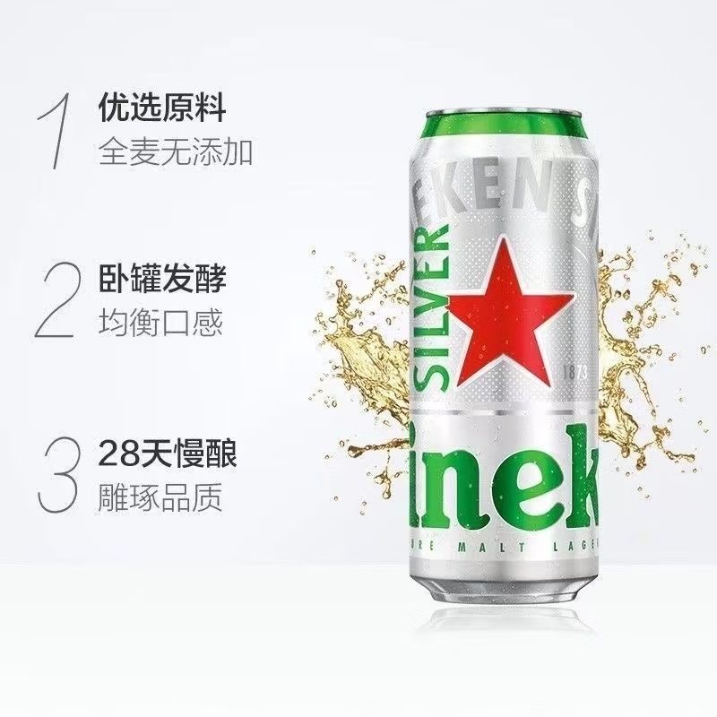 【顺丰京东随机】喜力星银(Heineken Silver)啤酒500ml*12听 整箱 - 图0