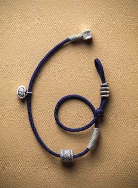 复古六字真言手工编织蓝黑色手绳男女款藏式手链平安吉祥百搭