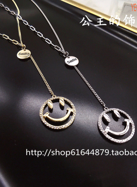 925银古丽ins镶锆石笑脸短项链