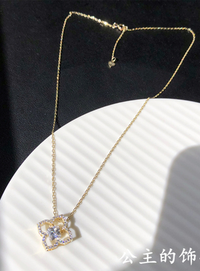 古丽 气质优雅灵动镶锆石四叶跳动花朵 925银饰品细链短链锁骨链