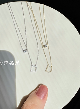 韩版气质迷你小字母锆石 通体925银 双层细链子锁骨链短项链
