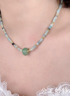 欧比雅比 夏季复古国风新中式民族风天然石串珠短锁骨项链