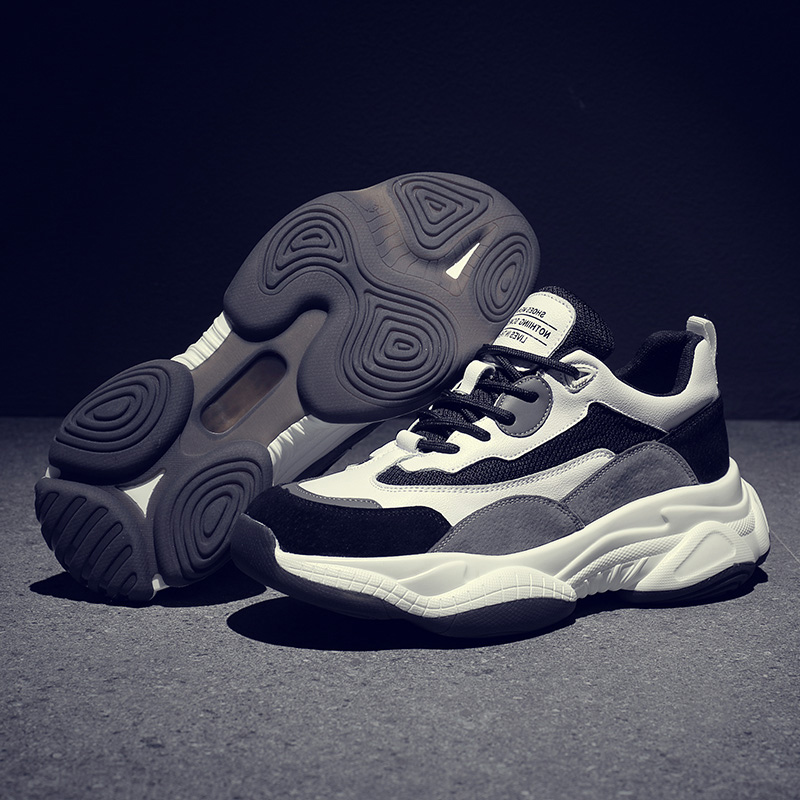 男鞋老爹鞋ins爆款熊猫鞋冬秋百搭情侣款网面潮鞋厚底透气运动鞋 - 图0