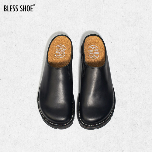 BLESS SHOE CRAFTED MULES 缝制版油蜡牛皮穆勒鞋半拖包头勃肯鞋 - 图0