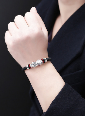 龙结手工编织金刚结貔貅手绳99足银复古做旧时尚男轻奢风潮感手链