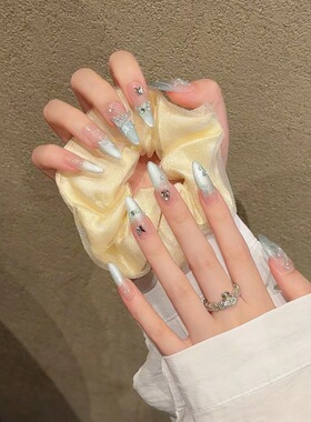 薄荷曼波绿猫眼合金小蝴蝶椭圆透底堆堆钻贴片穿戴甲可拆卸杏仁甲