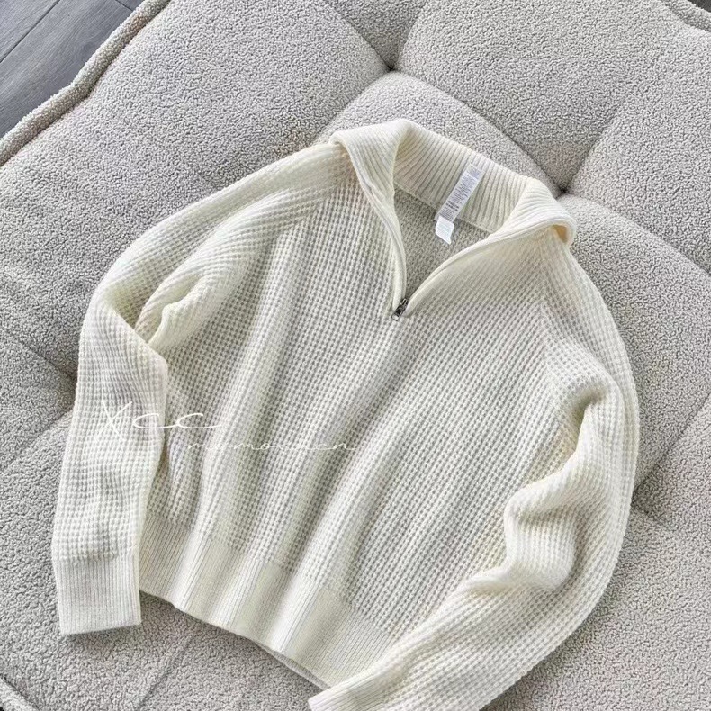 alo针织阔腿裤女垂感高腰休闲显瘦长裤V领长袖上衣女宽松毛衣套装 - 图2