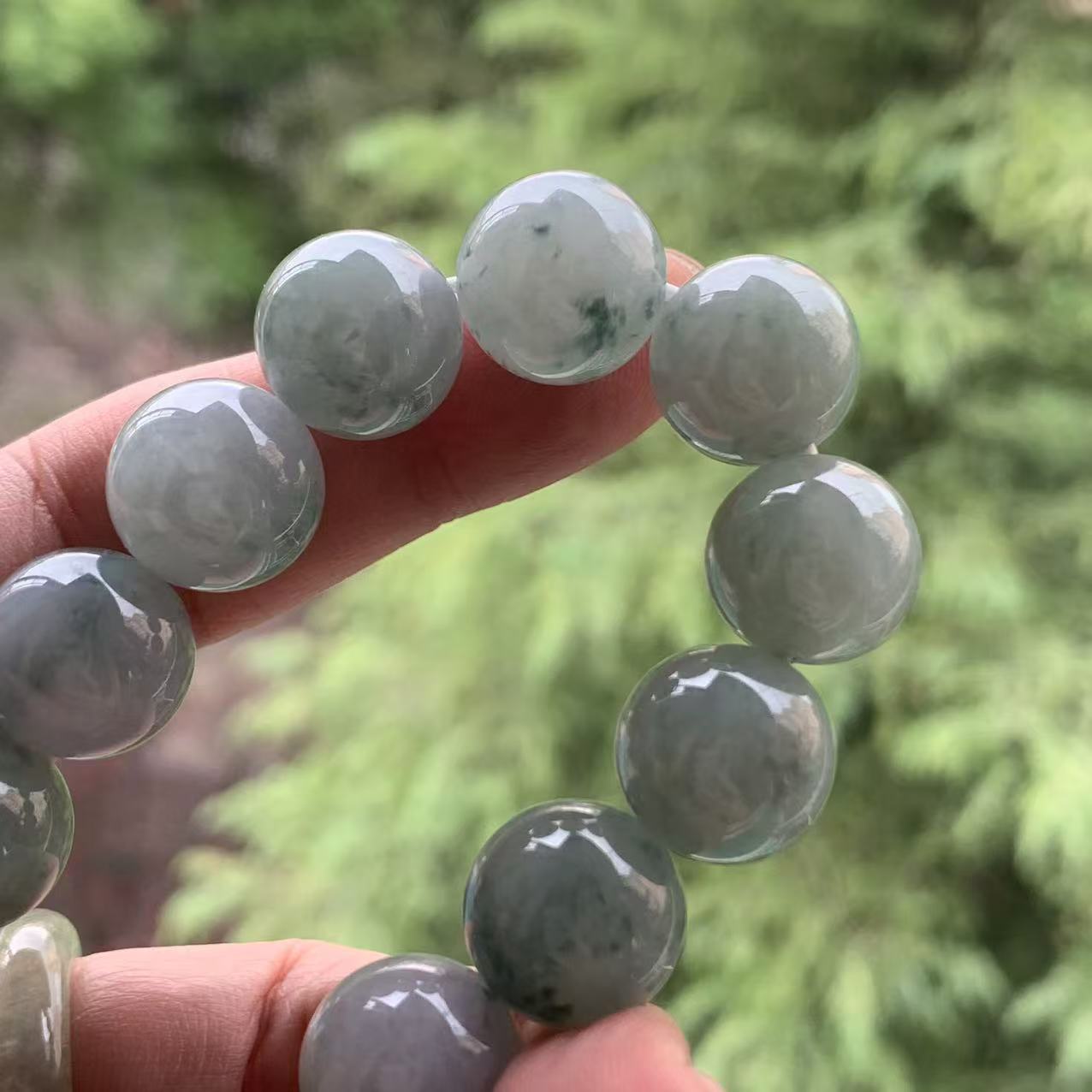 缅甸玉缅甸天然A货翡翠手串蓝色淡紫飘花圆珠手串13.6mm一物一证 - 图0