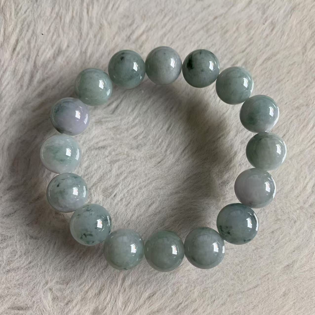 缅甸玉缅甸天然A货翡翠手串蓝色淡紫飘花圆珠手串13.6mm一物一证 - 图1