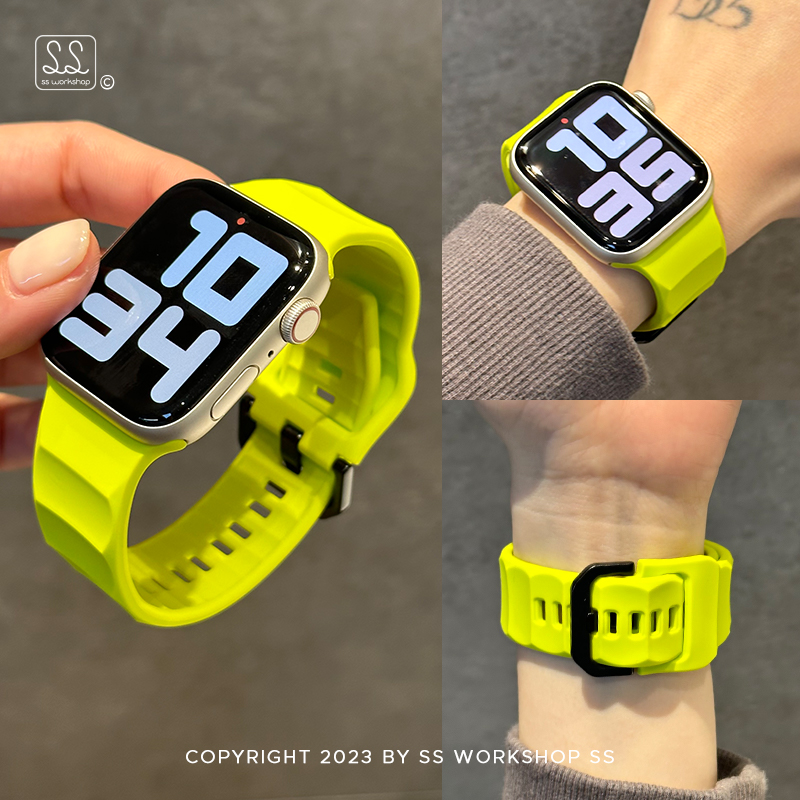 新款荧光绿波浪运动硅胶iwatch表带8夏9适用苹果applewatch高级感 - 图0