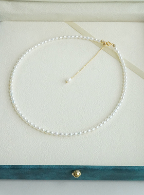 3-4mm小米粒天然淡水强光小珍珠项链锁骨链baby珠ins颈链choker女