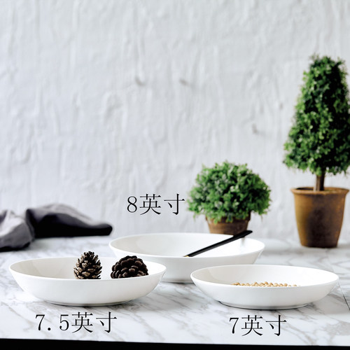 瓷艺居家庭常用景德镇纯白骨瓷盘子 凹形饭盘菜盘汤盘深盘饭盘 - 图0