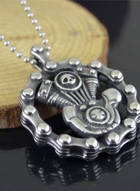 朋克风钛钢骷髅发动机男士吊坠