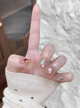 彩色五角星韩女穿戴甲甲片高级感波点椭圆美甲纯欲手工渐变显白