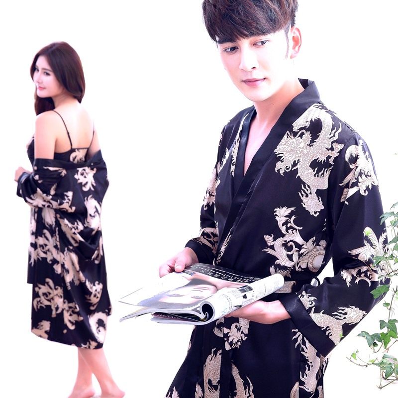 新款夏季情侣冰丝质丝绸男女士睡袍 爱丽斯登睡袍/浴袍