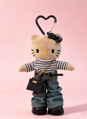 KUMO LAND大长腿kitty猫包包挂件可爱kt猫条纹长筒裤牛仔书包挂饰