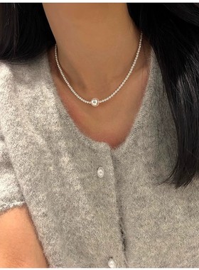 兰溪珍珠 简约单颗施家强光珍珠纯银项链复古高级感轻奢锁骨春夏