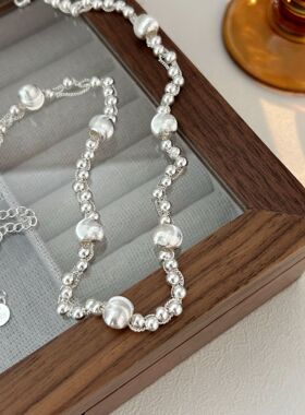 持恒S925纯银手工串猫眼圆珠项链女韩国新款高级感爆款重工锁骨链