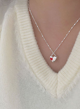 持恒S925纯银爱心红色滴釉项链韩国小众气质高级感网红百搭锁骨链