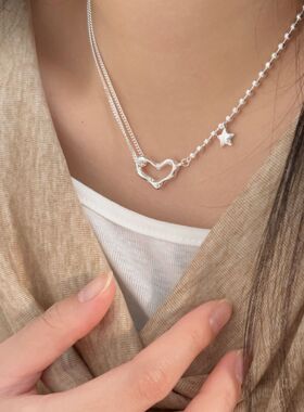 持恒S925纯银镂空爱心项链女ins森系简约设计感星星锁骨链高级感