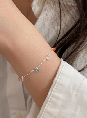 持恒S925纯银圆形彩虹锆石手链女小众设计ins百搭简约甜美风手饰